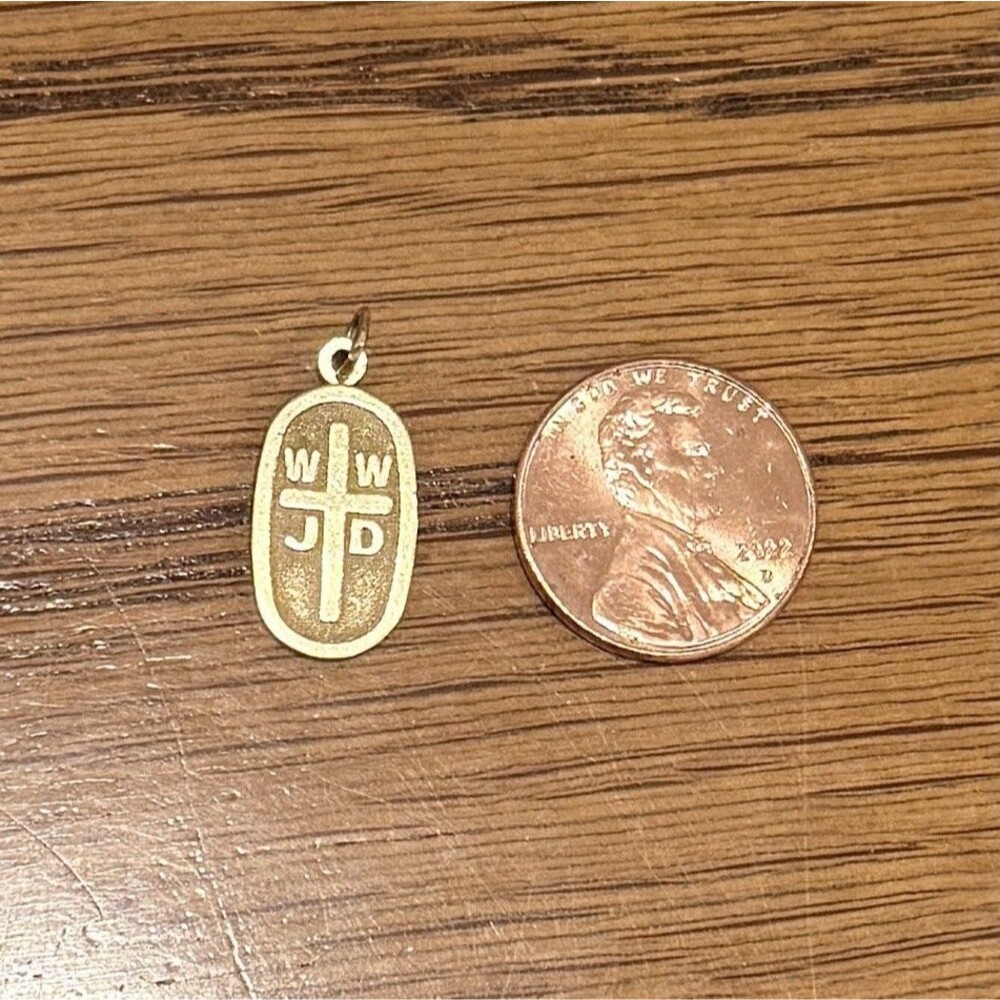 VTG 14K Gold WWJD Shiman Cross Pendant Charm 1.25g Religious Christian Charm Y2K